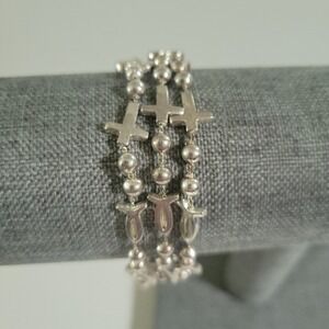 Premiere Designs Silver Multi Strand Cross Ichthys Heart Bracelet Size 7.25-8